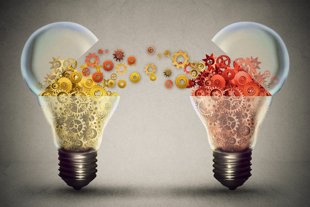 Idea exchange concept. Ideas agreement Investing in business innovation and financial commerce backing of creativity. Open lightbulb icon with gear mechanisms. Funding potential innovative growth-1 Idea exchange concept. Ideas agreement Investing in business innovation and financial commerce backing of creativity. Open lightbulb icon with gear mechanisms. Funding potential innovative growth-1